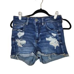 American Eagle Hi-Rise Shortie distressed denim shorts sz 6 destroyed